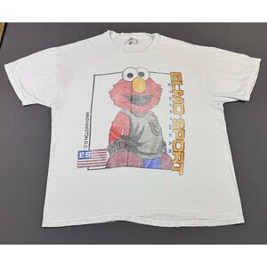 Rare Vintage 90s Elmo Sport Street Wear Sun Fade Cartoon Art Promo XL Shirt